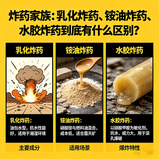 呼玛炸药家族：乳化炸药、铵油炸药、水胶炸药到底有什么区别？